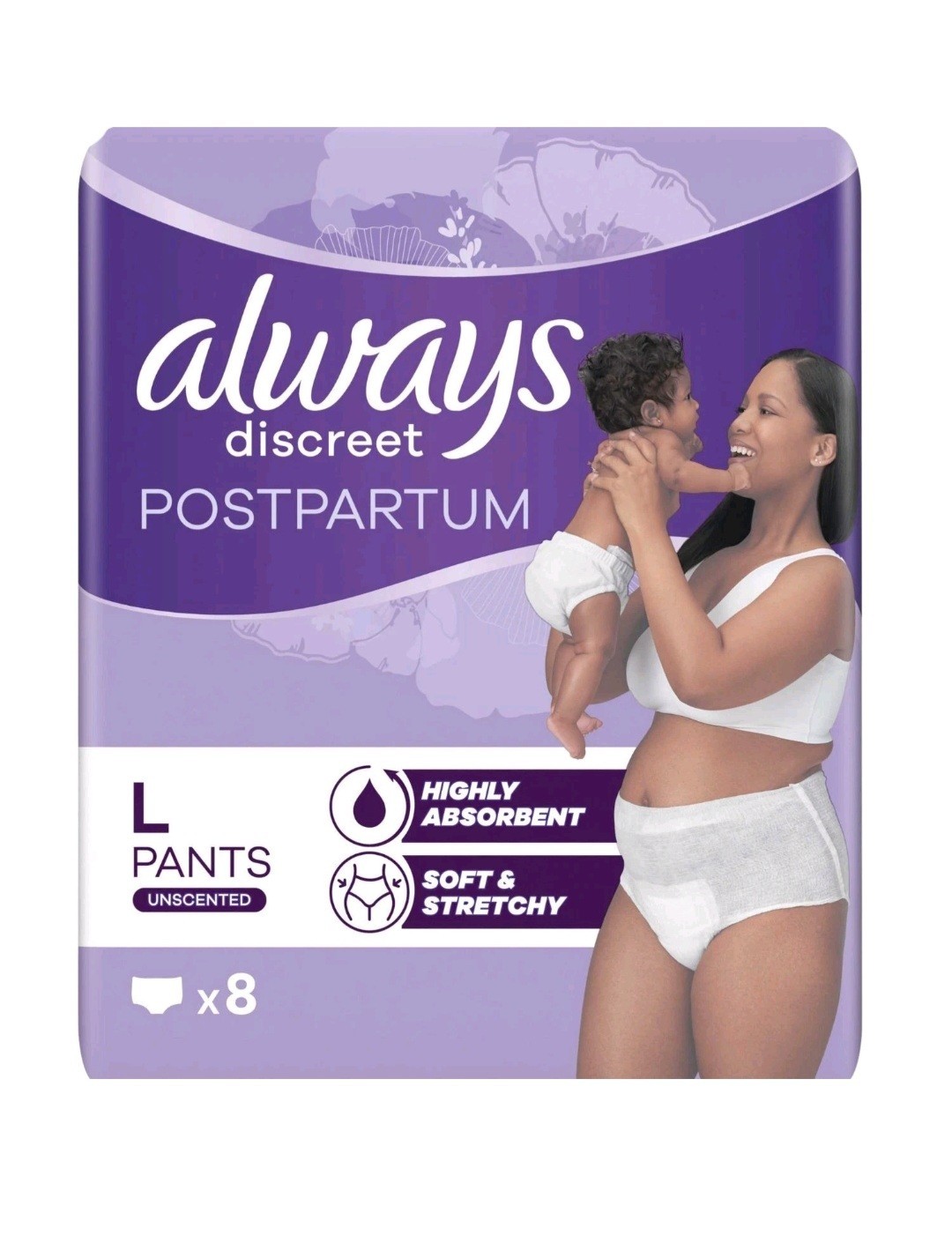 Always Discreet Boutique Incontinence Pants Women, Large 8 Units