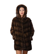 Long Flared Fur Coat 78cm Hood Demi 56 Mink Horizontal...