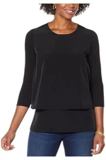 DG2 by Diane Gilman Women's Double Layer Mixed Sleeve Easy Tee Black