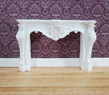 Dollhouse Miniature Fireplace White Large Ornate Resin 1:12 Scale Furniture