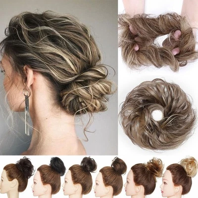 100% Remy Echthaar Extensions Haarteil Dutt Zopf Bun Gummiband Scrunchie Clip in - Bild 1 von 4