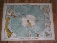 1920 ANTIQUE MAP OF ANTARCTICA SOUTH POLE POLAR KERGUELEN ISLANDS SOUTH GEORGIA