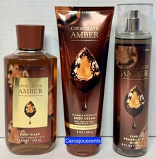 Bath & Body Works Chocolate Amber Body Wash Body Cream Fragrance Mist Gift Set