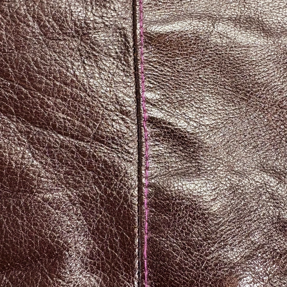 Blazer Miu Miu Vintage Y2K Años 90 Choc Cuero Marrón Costuras Púrpura 44 IT 8 EE. UU. Foto 3 de 4