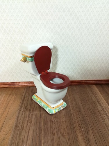 Dollhouse Bathroom Set White & Green Porcelain Tub Toilet Sink 1:12 Scale - Picture 3 of 6