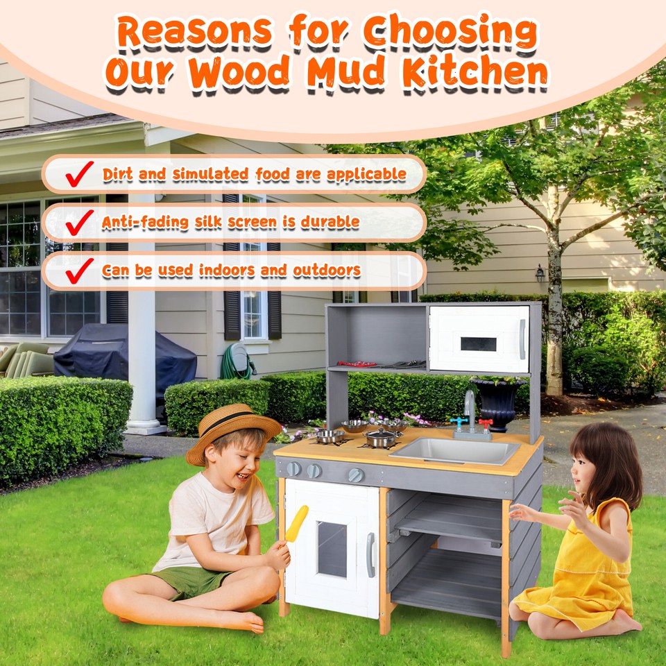 Wooden Kids Play kitchen with Cooking Stove,Sink,Indoor/Outdoor toy