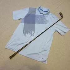 CHAMPION DUO DRY MEN GOLF STYLE COLLARED SHIRT BLUE LARGE LRG L CASUAL SOFT