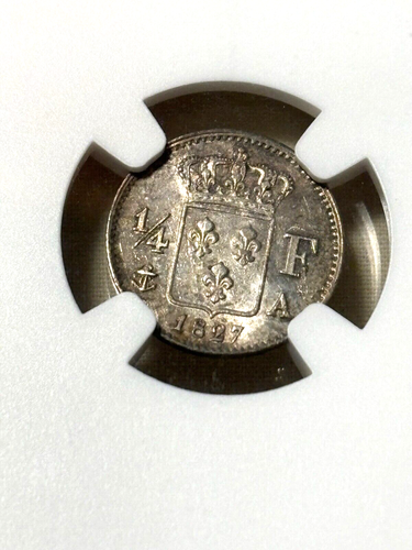 CHARLES X 1827 A FRANCE 1/4 FRANC, NGC MS 62 WITH 5 IN MS 62 & ONLY 7 HIGHER - Picture 4 of 6