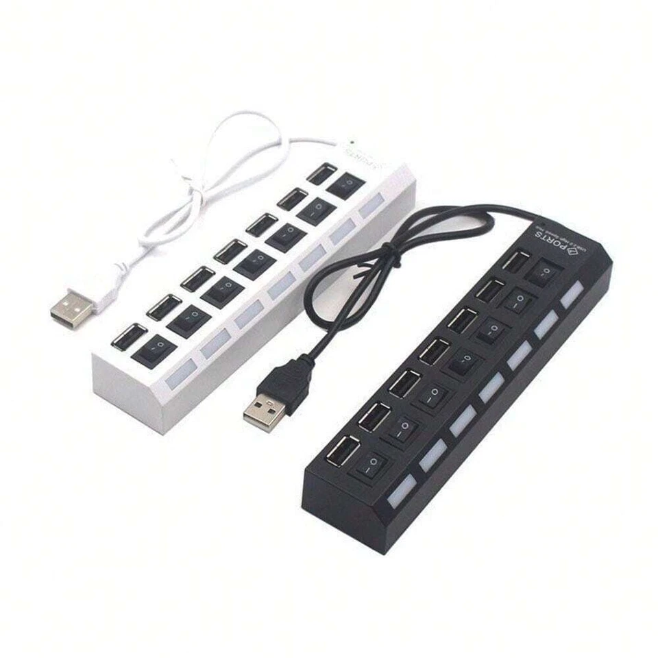 7 Port USB 2.0 Hub Splitter Adapter Charge High Speed For PC Laptop Mac Desktop - Image 2 of 4