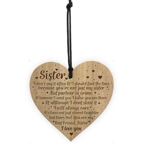 Sister Birthday Gifts From Brother Engraved Wooden Heart Gift For Sister Her - Picture 4 of 6