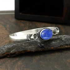 Incredible Lapis Lazuli Gemstone 925 Sterling Silver Bracelet Cuff