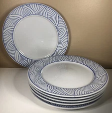 Himark Mandarin for PIER 1 IMPORTS White w/ Blue Curves Set of 6 DINNER PLATES