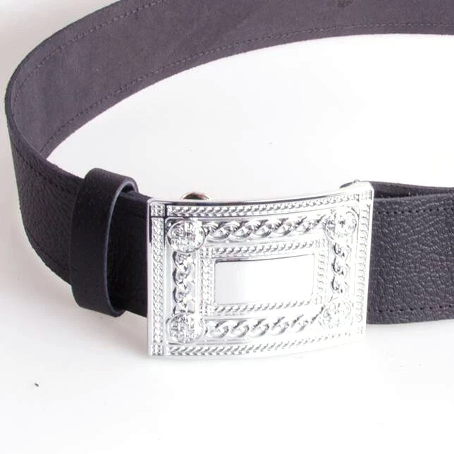 Black Leather Scottish Kilt Belt |  Highland Wear Chrome Buckle Mild Grain - Image 3 of 4