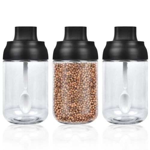 Spice Containers Glass 3Pcs Kitchen Condiment with Lids 8 oz Jars Small Spoons