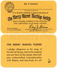 THE MERRY MARVEL MARCHING SOCIETY MEMBERSHIP CARD - VINTAGE REPRINT