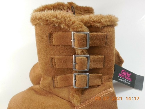 Bobbie Brooks Girls Must Haves Brown Faux Fur Buckle Boots Sizes L 2/3 - Picture 2 of 4