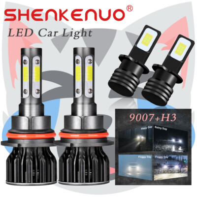 9007+H3 For Eagle Vision 1993-97 LED Headlight Fog Light 4 Bulbs Combo Kit 6000K