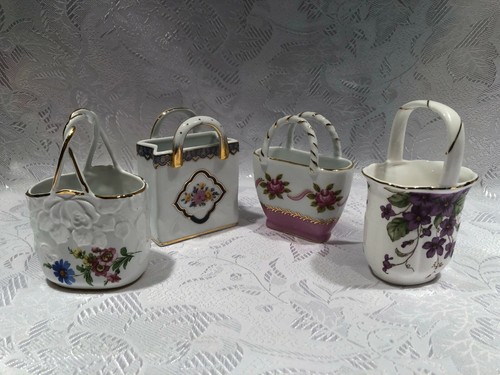 Vintage Royal Danube/Lefton/Nantucket Porcelain Handled 4 Baskets Gold Trim - Picture 2 of 12