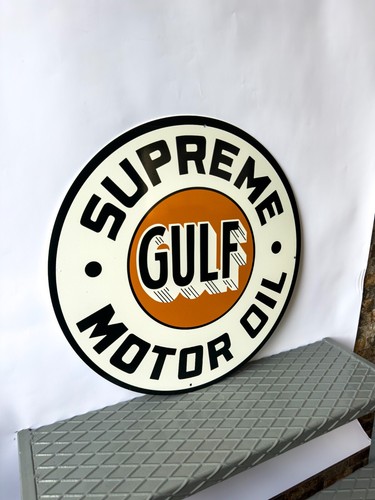 Vintage Gulf Supreme Motor Oil Sign - 19.7" (50cm) - Picture 4 of 11