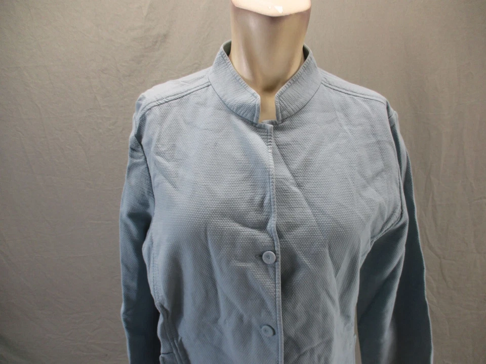 Blazer EILEEN FISHER Talla L Mujer Gris Mezcla Algodón Cuello Mandarín Abotonado 613 Foto 2 de 4