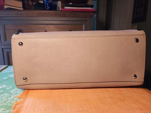 NEW-Michael Kors Sandrine Large Pearl Grey Saffiano Leather Studded Satchel Tote - Picture 9 of 10