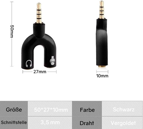 Audio Splitter, Aux Splitter Y Adapter 3.5 mm Male to 2 x Female Headphone Adapt - Bild 5 von 7