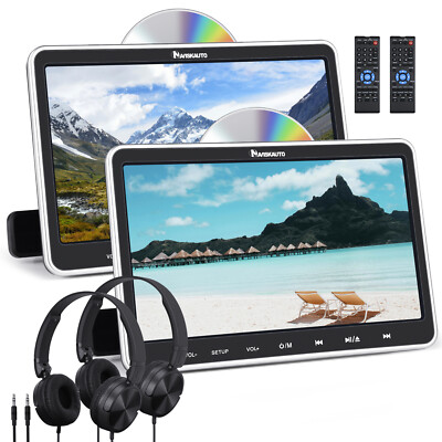 2x10.1'' HD Auto Kopfstütze DVD Player Fernseher HDMI USB SD Für Kinder+Kopfhörer