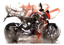 Original 12x16 watercolour Painting of a Duke 125, Motorcycle Art