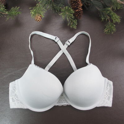 Auden Bra 34C Gray Lace Underwire Padded Adjustable Clasp Back