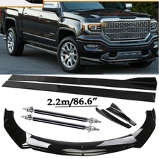 Front Bumper Lip Spoiler Side Skirts Rear Lip Glossy Black For 01-23 GMC Sierra