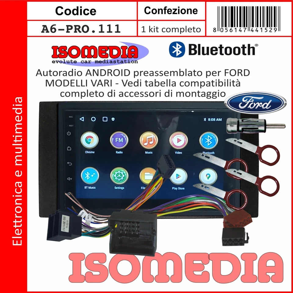 AUTORADIO ANDROID 7" FORD FUSION 2006 IN POI KIT 4 + 64GB BLUETOOTH USB - Immagine 3 di 4
