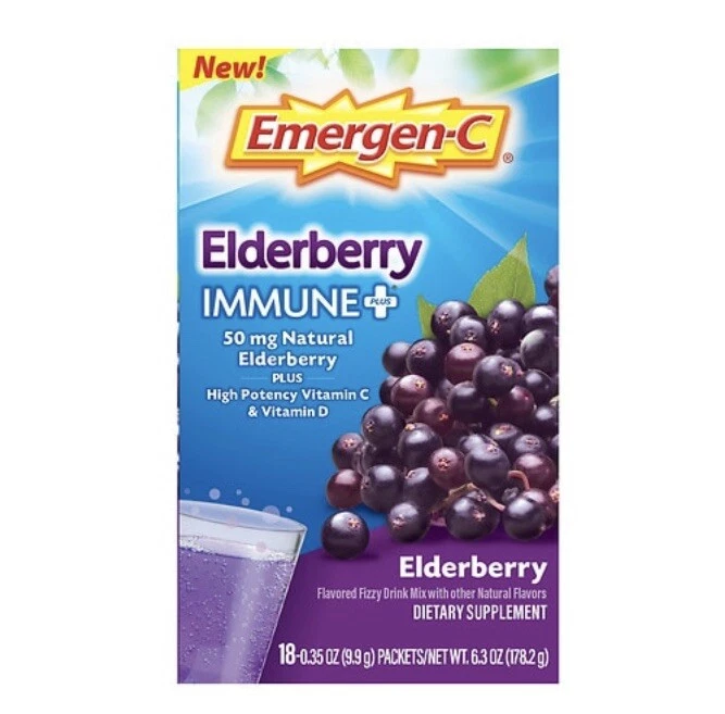 Mezcla de bebidas gaseosas con sabor Emergen-C Elderberry Immune Plus. Caduca 12/2026. Foto 4 de 4