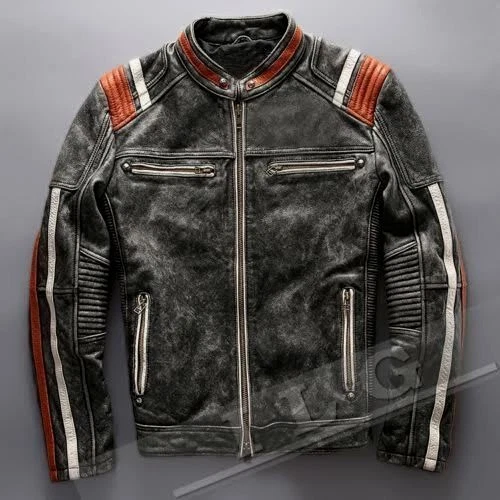 Men's Vintage Motorcycle Cafe Racer Biker Retro Moto Distressed Leather Jacket
Opens in a new window