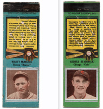 1934 U1 Diamond Match Co. ~ MARTY McMANUS Boston NL & GEORGE STAINBACK Chi Cubs