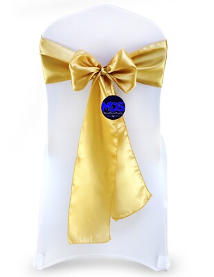 100 GOLD Satin Chair Sashes Bows Wedding Party Banquet Events DIY Decoration