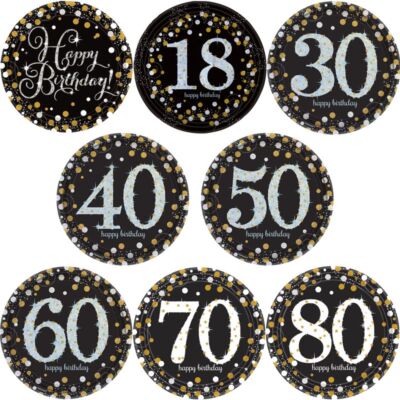 50 Party-Pappteller Zum 40. Geburtstag – 17,8 Cm Durchmesser, Schwarz/Gold, Geburtstagsgeschirr Für Snacks & Kuchen