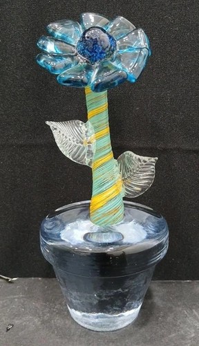 Furnace Glass Company mundgeblasene blaue Blume im Topf
