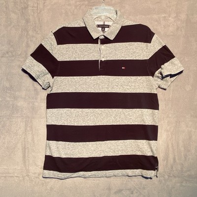 Tommy Hilfiger Men s Large Slim Stretch Blue & Gray Striped Short Sleeve Polo