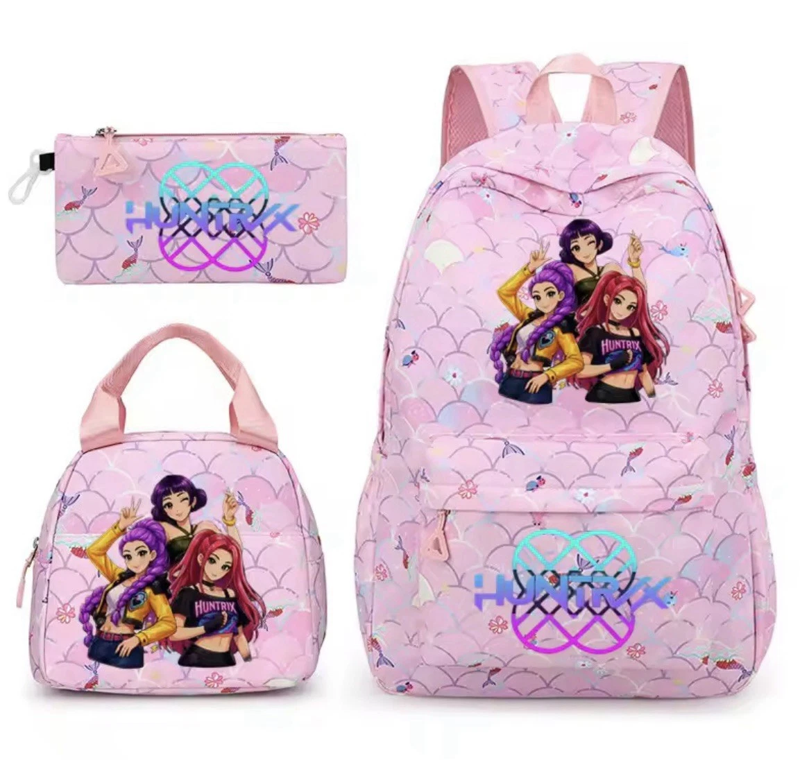 K-pop Backpack Set with School Bag, Lunch Box and Pencil Case