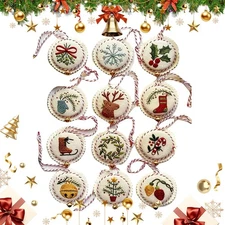 12PCS Embroidery Christmas Ornaments Kit,Hand Needlepoint Christmas Ornament ...