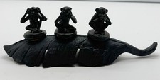 Vintage MCM Barware Monkey See Hear Speak No Evil 3 Cork Stoppers w/ Leaf Holder