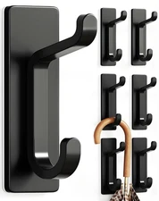 Wall Hooks for Coat and Towel 13LB Adhesive Door Hanger Stick on, Black 6 Pack