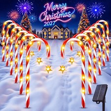 6/12 Pack Christmas Decorations Outdoor Solar Candy Cane Lights, Solar Christmas
