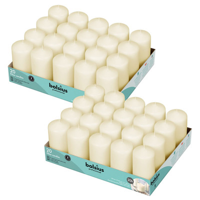 Bolsius Ivory Pillar Candles - 2X4 Inches - 2 Packs Total 40 Candles - 20 Hours