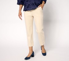 Isaac Mizrahi Live Petite Sublime Stretch Ponte Crop Pants Light Sand L New