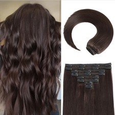 Dark Brown Clip in Hair Extensions, 2 Dark Brown Hair Extensions Real Human H...