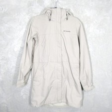 Columbia Omni Tech Women's Beige Rain Jacket Size Small Hooded Waterproof
