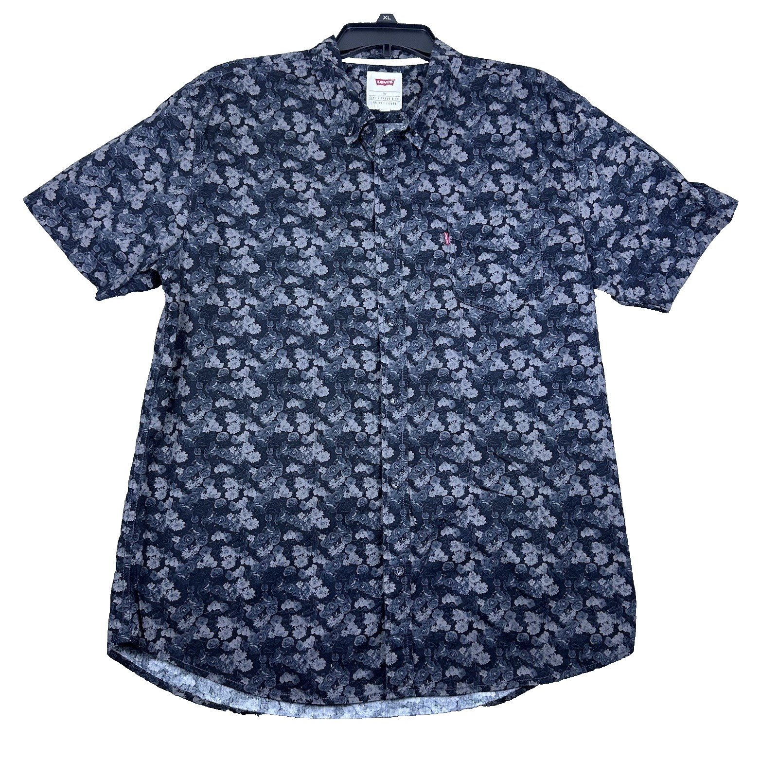 Levis Mens XL Floral Shirt Navy Black Button Up Short Sleeve Versatile Classic