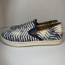 OluKai Pehuea Pa'i Indigo / Off White Casual Slip-On Shoes Sneakers Women  s Sz 7