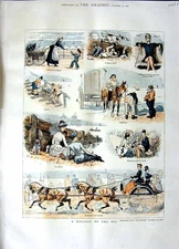 Original Old Antique Print 1888 Colour Holiday Sea Scenes HorsesVictorian